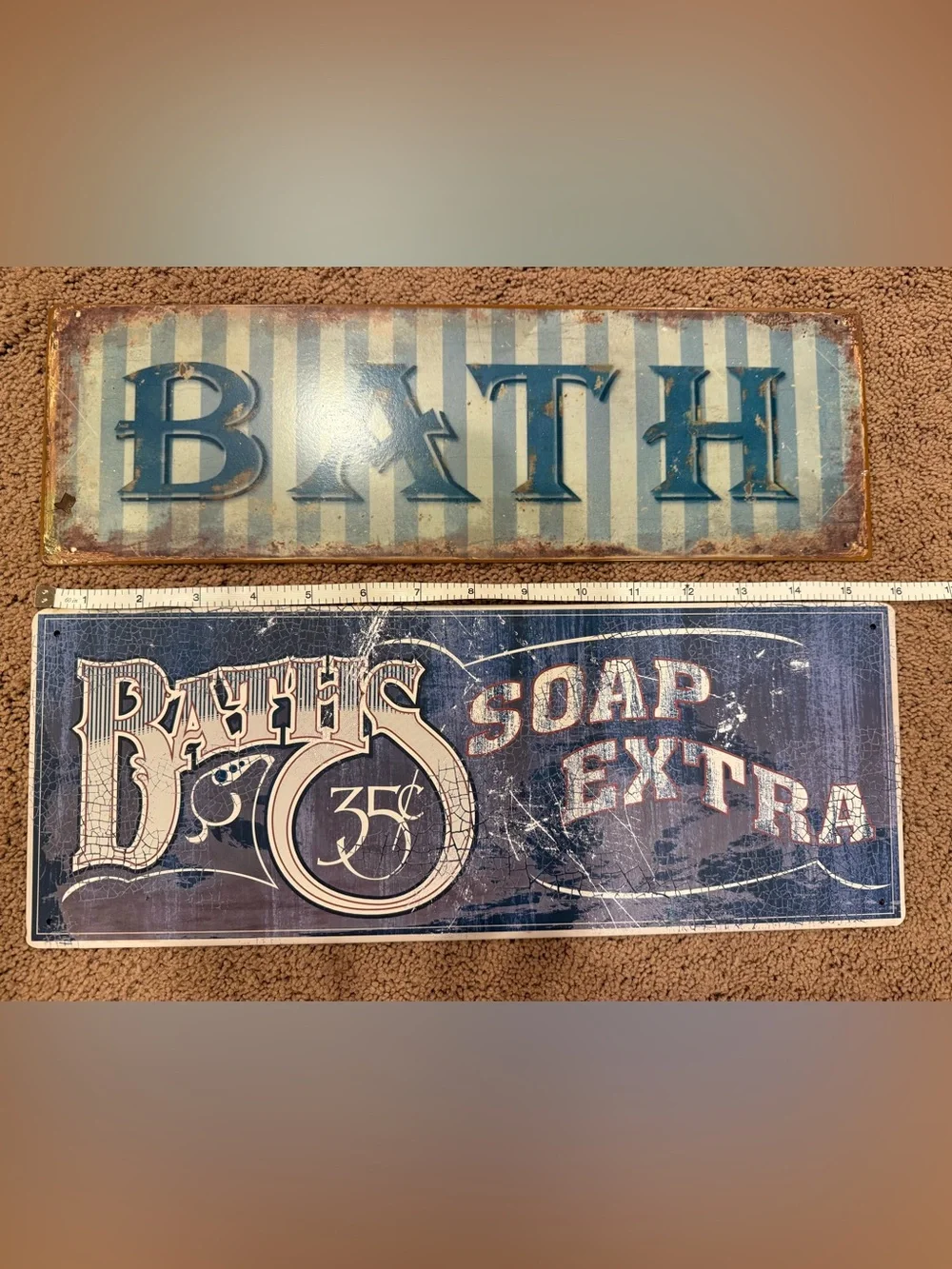 Blue Vintage Bath Signs -2pc